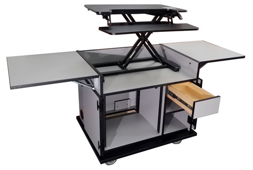 Sit Stand Mobile Cart Workstation with Rack Rail